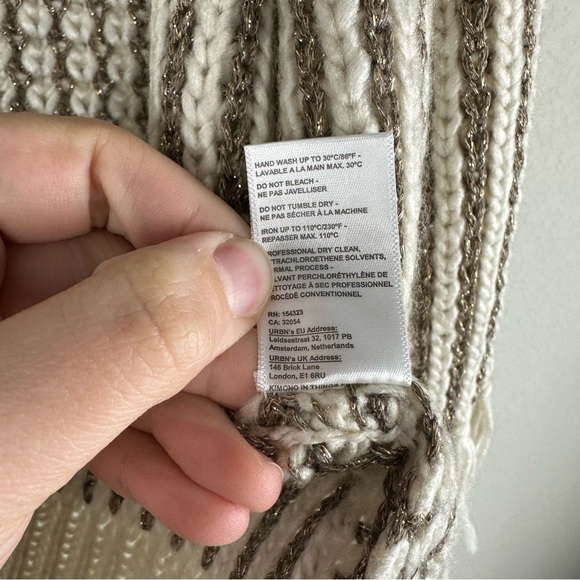 Anthropologie Gold White Striped Knit Fringe Short Sleeve Open Cardigan One Size - Picture 7 of 7